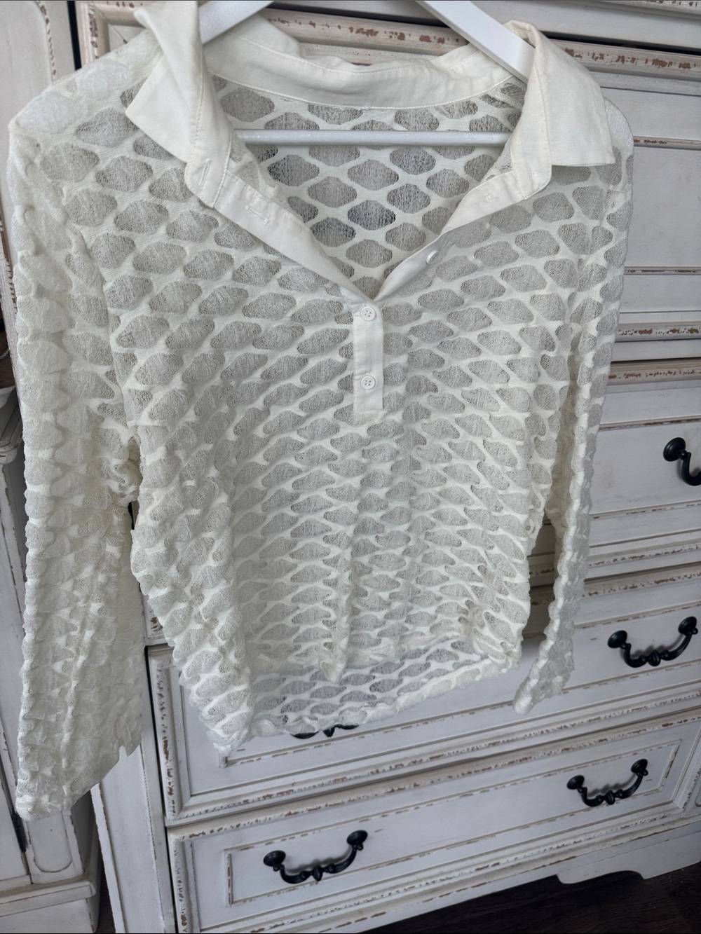 Free People Ivory Sheer Textured Button-Down Top